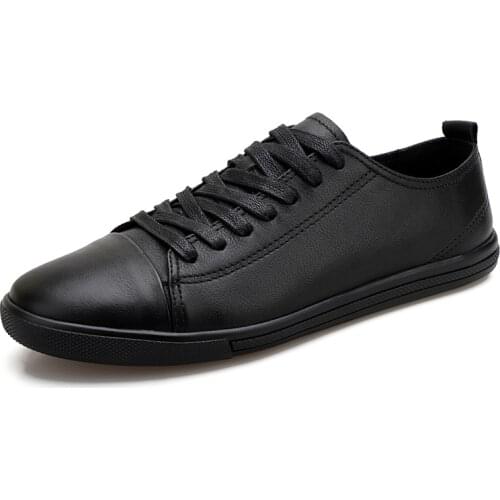 Mens Leather Casual Shoes Concise Designers Flats Black Sneakers Daily Minimalist Shoes for Men Vulcanized Footwear Board Shoes