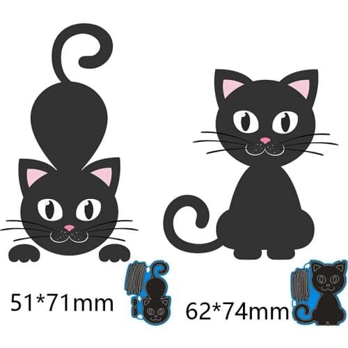 Metal Cutting Dies 2pcs cat new for decor card DIY Scrapbooking stencil Paper Album template Dies 51*71/62*74mm