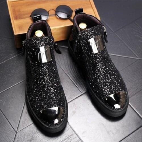 New Mens Casual Fashion Zipper Outdoor High-Top Shoes Man Slip-On Boots Mens Driving Party Shoes