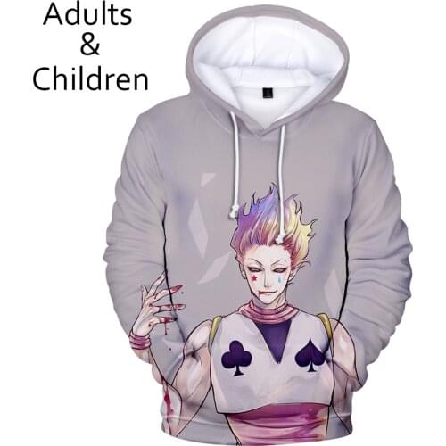 Autumn 3D Hisoka Hoodies Sweatshirts Men Women Hoodie Fashion Hip Hop Hooded Kids 3D print Comic Hisoka boys girls gray pullover