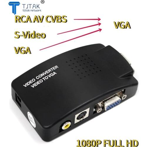 AV to VGA Adapter RCA VGA Converter PC Laptop Video TV RCA Composite S-Video AV In To PC VGA LCD Out Converter Switch Box Black