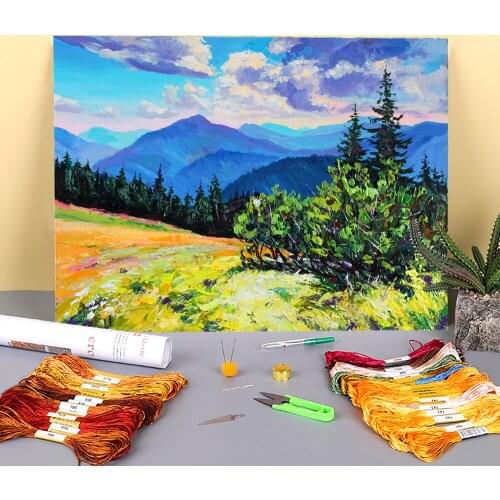 Landscape Summer Printed Canvas 11CT Cross-Stitch DIY Embroidery Complete Kit DMC Threads Needlework Handmade Adults