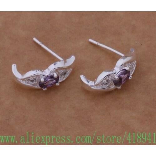 Silver Plated earrings , Silver Plated fashion jewelry , purple stone /empandwa bnrakeya AE443
