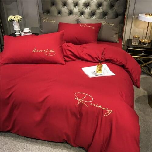 Luxury 100% polyester red bedding set pure cotton healthy down quilt cover big bed linen home textile 4PCs