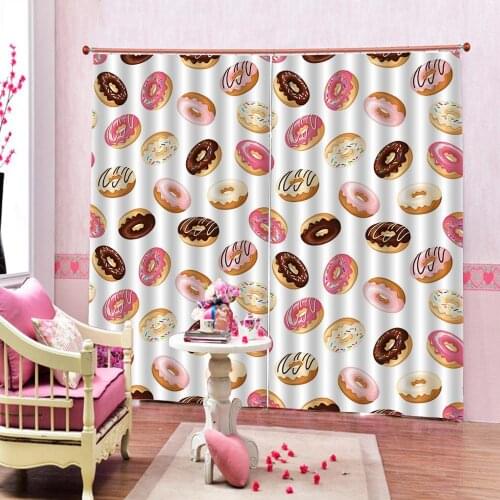 Modern Creative Colored Donuts Curtain Digital Print For Living room Bedroom Blackout Window Drapes Sets 2 Panels With Hooks