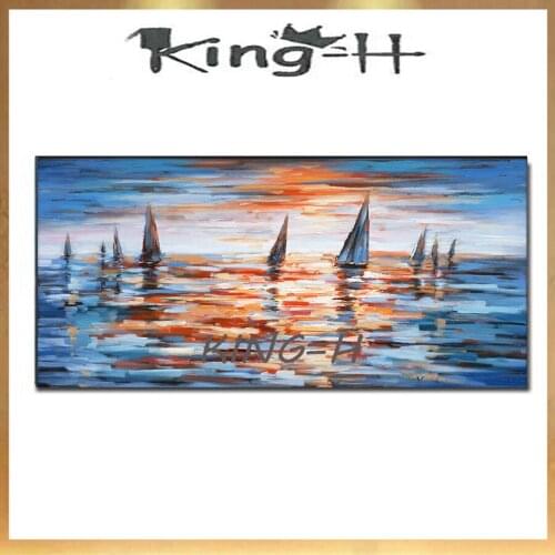 Hand-painted modern sailboat seascape residence adorns living room and bedroom walls with painted boat oil painting artwork