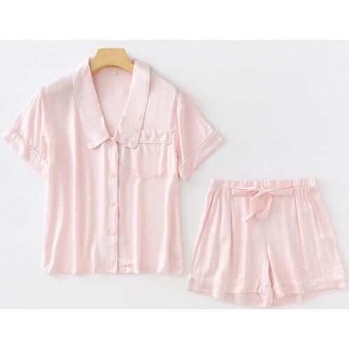 Women Pajamas Sets 2PCS Satin Sailor Collar Pyjamas Lady Sleep Suit Sleepwear Sexy Nightwear Summer Casual Home Clothes S-XL