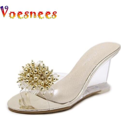 Wedges All Transparent Shoes High Heels 8.5cm Female Summer 2019 New wild Womens Shoes Deduction Simple Slope with Sandals