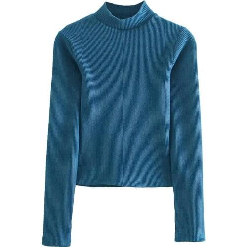 ZA Women New Sexy High Collar Sweater Fashion Solid Open Back Backless Slim Crop Tops Long Sleeve Elastic Knitwear Chic Tops