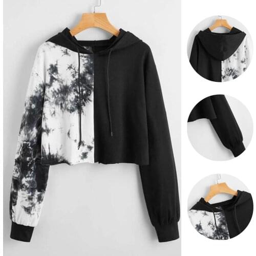 Harajuku Women Long Sleeve Crop Hooded Tie-Dye Print Sweatshirt Crop Top Hoodies Pullover Top Blouse Hoodie Streetwear 2021 New