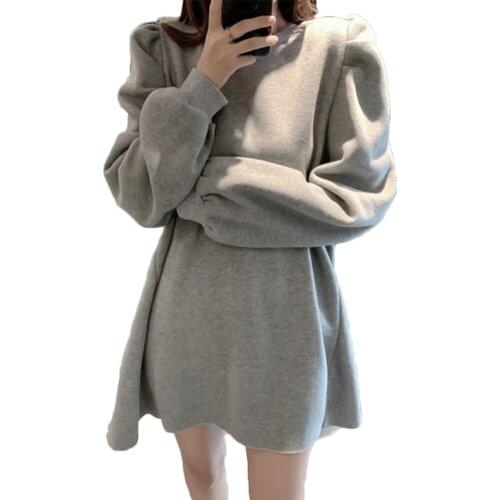 Plus Size Korean Puff Sleeve Loose Sweatshirt Dress Women Spring and Autumn Fashion Student Wild Dress Female Wholesale NS2370