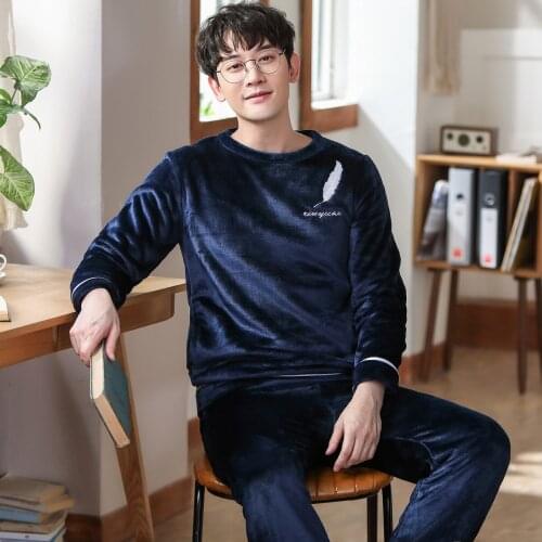 Winter Men Pajamas Set Flannel Printed Long Sleeve Round Neck Couple Pajamas Set Plus Size L-3XL Leisure Loose Lovers Pyjamas