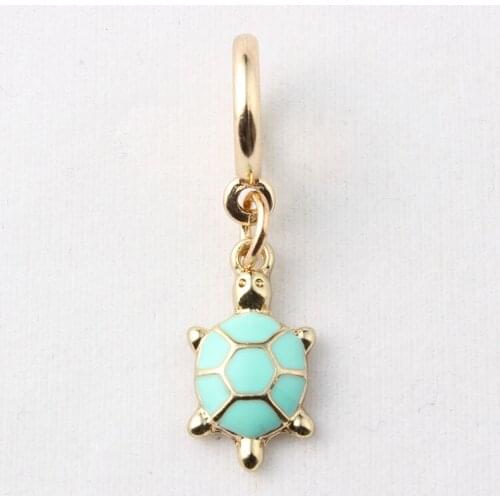Sea Turtle Endless Charms Enamel Golden Floating Dangle Charms Fit 6mm Round Leather Endless Bracelet 10PCS