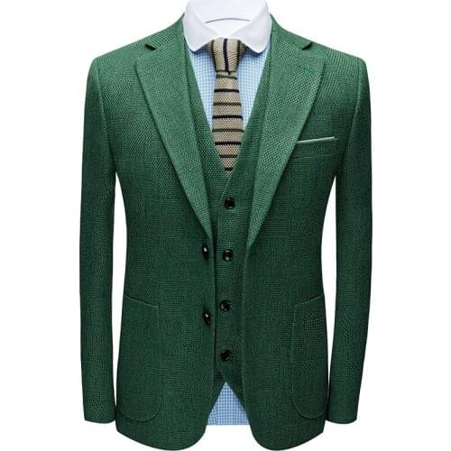 2021 New Spring Autumn Double Split 3 Piece Wedding Suits For Men Tuxedo Green Prom Party Suit Male High Quality