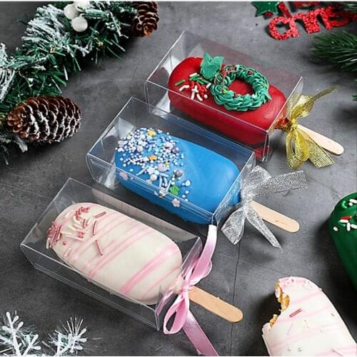 50pcs Transparent Cakesicle Boxes Clear Gift Plastic Box Ice Cream Shaped Boxes Simple Clear Gift Plastic Box For Party