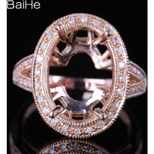 BAIHE Solid 14K Rose Gold Certified Oval cut Engagement Women Cute/Romantic Fine Jewelry Elegant unique Semi Mount Gift Ring