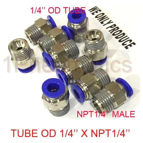 Free Shipping 10PCS/LOT Male Connector Tube OD 1/4 X NPT 1/4 Pneumatic Quick Release Air Fittings PC1/4-N02