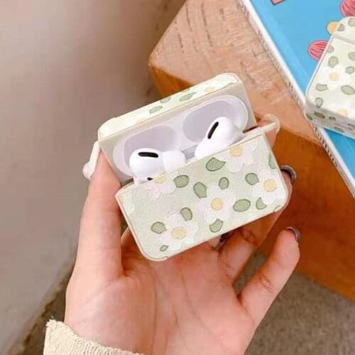 For Airpods Pro Cute Green flowers Soft Earphone Cases for Apple Airpods 1 2 Cover Headphone Protection Leather Texture Funda