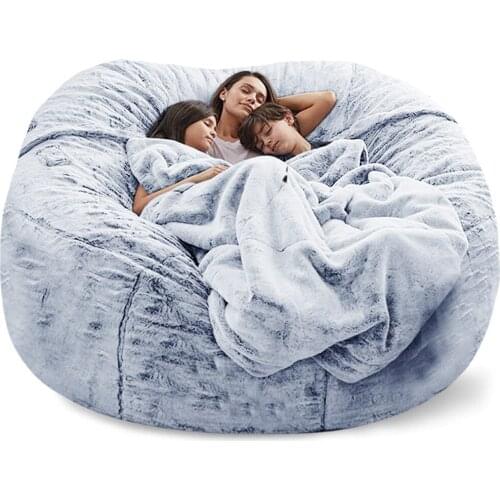 180CM Bean Bag Chair Cover Big Round Soft Giant Fluffy Faux Fur BeanBag Lazy Sofa Bed Cover Recliner Pouf 7FT