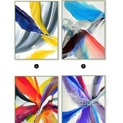Ribbon Blue Purple Flower Feathers Watercolor Frameless Porch Light Luxury Decorative Hanging Murals Wall Art Canvas Abstract