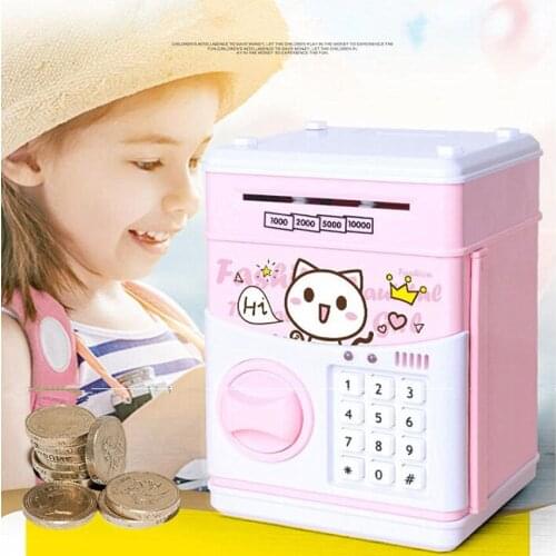 Kids Cartoon Electronic ATM Cash Coin Can Auto Scroll Paper Money Saving Box Password Piggy Bank Gift For Kids