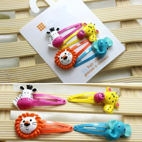 F07 Children Hair Accessories my little animal Hair Clip Girls Cartoon Kids Hairpins Four animal head rope rubber bands