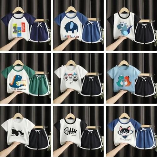 2021 Summer Boys Cartoon T-shirts Suit Fashion Cotton Girls Sets Kids Clothes Set Toddler Sports Short Sleeve Sets Girls Outfits
