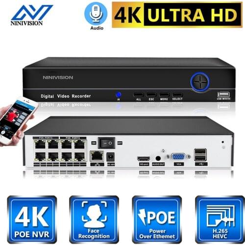 NINIVISION H.265 8CH 4K POE NVR Security IP Camera video Surveillance CCTV System P2P ONVIF 5MP/4K Network Video Recorder