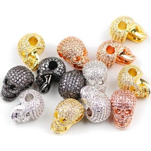 JHNBY Skull Pendant Copper Spacer beads Micro Pave CZ Crystal Metal Charms Loose beads Jewelry bracelet making DIY Accessories