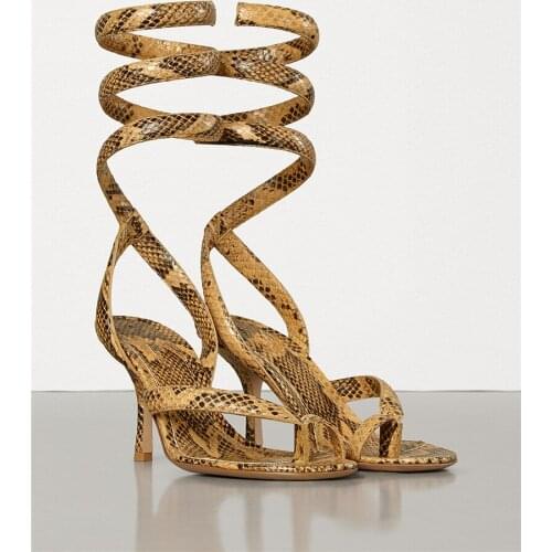 Kmeioo fashion Luxury brands Summer Women Sexy Snake Style Gladiator Low Heel Sandals Female Stilettos Party Shoes plus size5cm