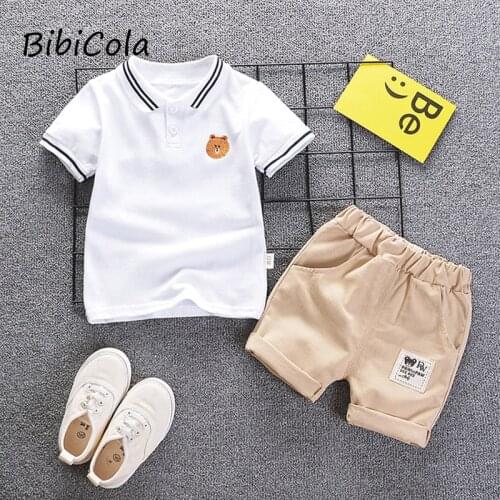 2021 Baby Boy Summer Clothes Set Short Sleeve Bear Printed Striped Cotton T-Shirt+Shorts 2 PCS Cool Tracksuit Kids Clothes Set