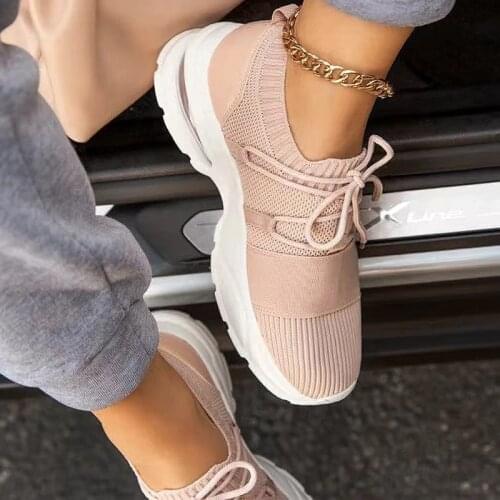 Sneakers for Women Summer Woman Breathable Sock Casual Shoes Lace Up Tennis Mesh Shoes Female Sport Shoes Ladies Flat Big Size