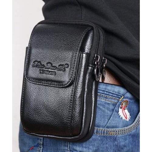 Genuine Leather Cell/Mobile Phone Case Waist Bag For Men Cigarette Pocket Real Cowhide Male Coin Purse Bum Fanny Pack Belt Bags