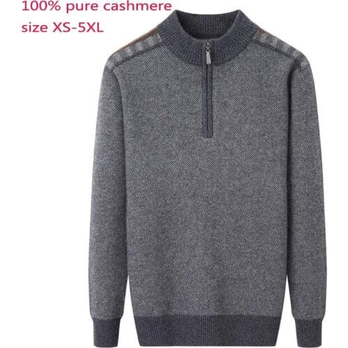 New 100% Pure Cashmere Sweater Men Half High Zipper Collar Thicker Warmer Cardigan Sweatercoat Computer Knitted Plus Size XS-5XL