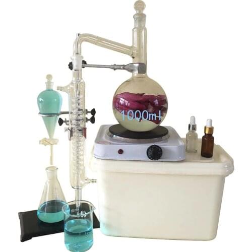 1000ml Lab Glassware Kit,Moonshine Still,essential Oil Still Distiller for Pure Water , with Condenser Pipe Flask and Heater