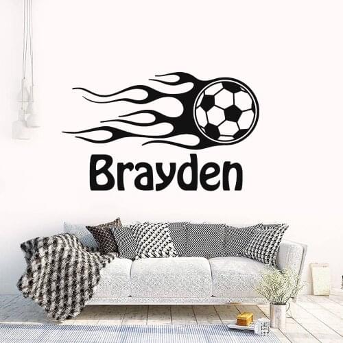 Personalize Name Flaming Soccer Ball Wall Sticker Decal Soccer Sports Sticker Home Living Wall Art Decoration A002947