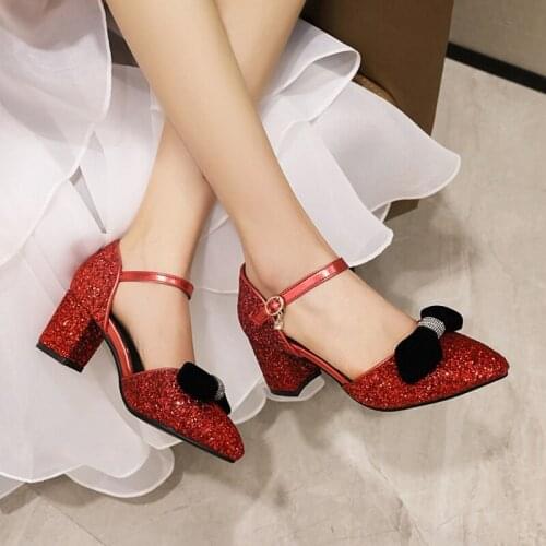 New Arrival 2021 Sandals for Women Bowknot Bling DesignerThick High Heels Wedding Party Plus Size Platform Shoes 32-48 2114