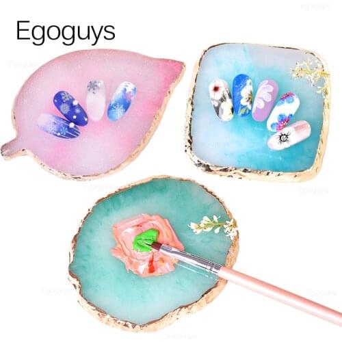1PC Round Resin Agate Stone Nail Color Palette Gel Polish Pallet Mixing Drawing Paint Plate Pad Manicure Nail Art Display Shelf