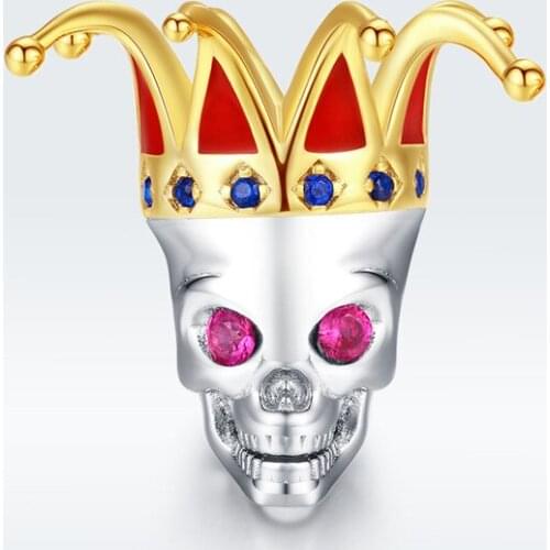 Fit Europe Bracelet Silver 925 Original Halloween Queen Skull Beads S925 Red Blue Zircon Skeleton Charms for DIY Jewelry Making