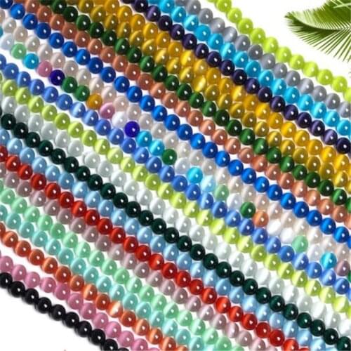 Multicolor Cat Eye Beads Hight Quality Smooth Opal Stone Round Loose Beads DIY Bracelet For Jewelry Making 15" Strand 4-12mm
