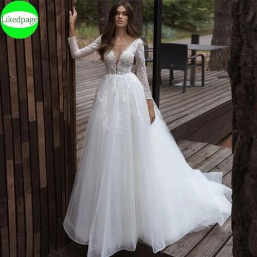 Sexy Boho Wedding Dress 2021 Vestidos De Novia Long Sleeve BackLess Lace Appliques Robe Mariage Femme Boda Bride Gown Trouwjurk