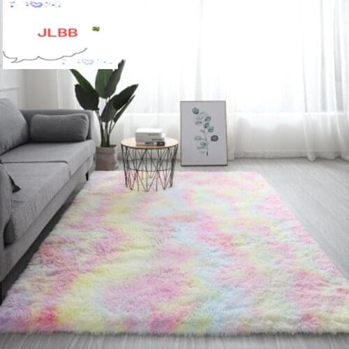 RULDGEE Silky Carpet Plush Tie-dye Mats Beautiful Shaggy Rugs Faux Fur Bedroom Floor Mats Living Room Alfombra Fluffy Area Rugs