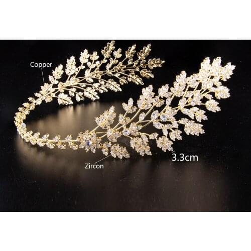 Handmade Gold Leaf Crystal Bridal Crown Headdress Wedding Headband Hairband Tiara Jewelry Hair Accessories Elegant Hair Ornament