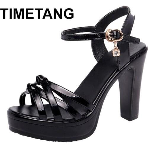TIMETANGPlus Size 35-43 Block Heel Platform Sandals Women Wedding Summer Shoes Elegant Leather High Heels Ladies Office Sandals