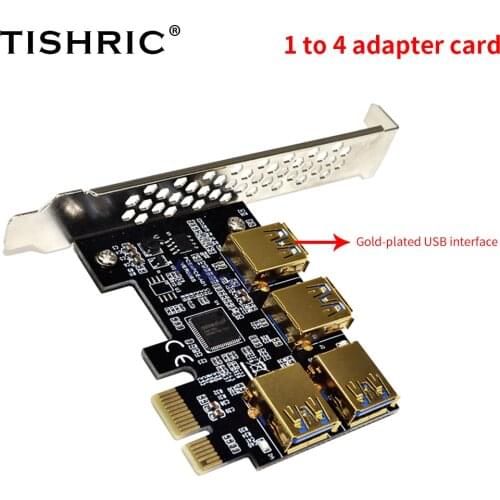 TISHRIC 1 Turn 4 PCI-Express Slot 1x To 16x Express Riser Card USB 3.0 PCIE PCI-E Multiplier Hub Adapter For BTC Miner Mining