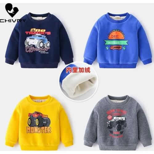 New 2020 Kids Autumn Winter Thickening Fashion Sweatshirt Boys Cartoon Car Print Pullover Tops Hoodies Sweatshirts Clothing