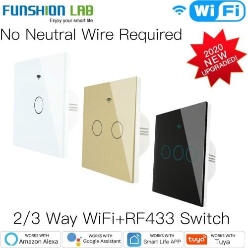 NEW WiFi Smart Light Switch RF433 No Neutral Wire Single Fire Smart Life Tuya App Control Works with Alexa Google Home 220V EU