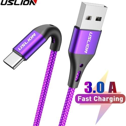 USLION 3A USB Type C Data Cable For Xiaomi Redmi Note 7 Samsung Galaxy S10 S9 Fast Charging Mobile Phone Chargers 1m 2m 3m Wire