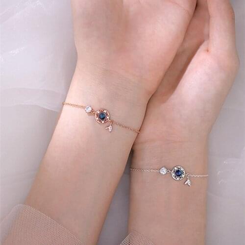 Vintage Lady Zircon Blue Star Bracelet Women Jewelry Fashion Silver 925 Girls Bangle Gold Accessories Princess Wedding Bijou