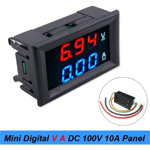 High qulity Mini Digital Voltmeter Ammeter DC 100V 10A Panel Amp VoltVoltage Current Meter Tester 0.28 Blue Red Dual LED Display